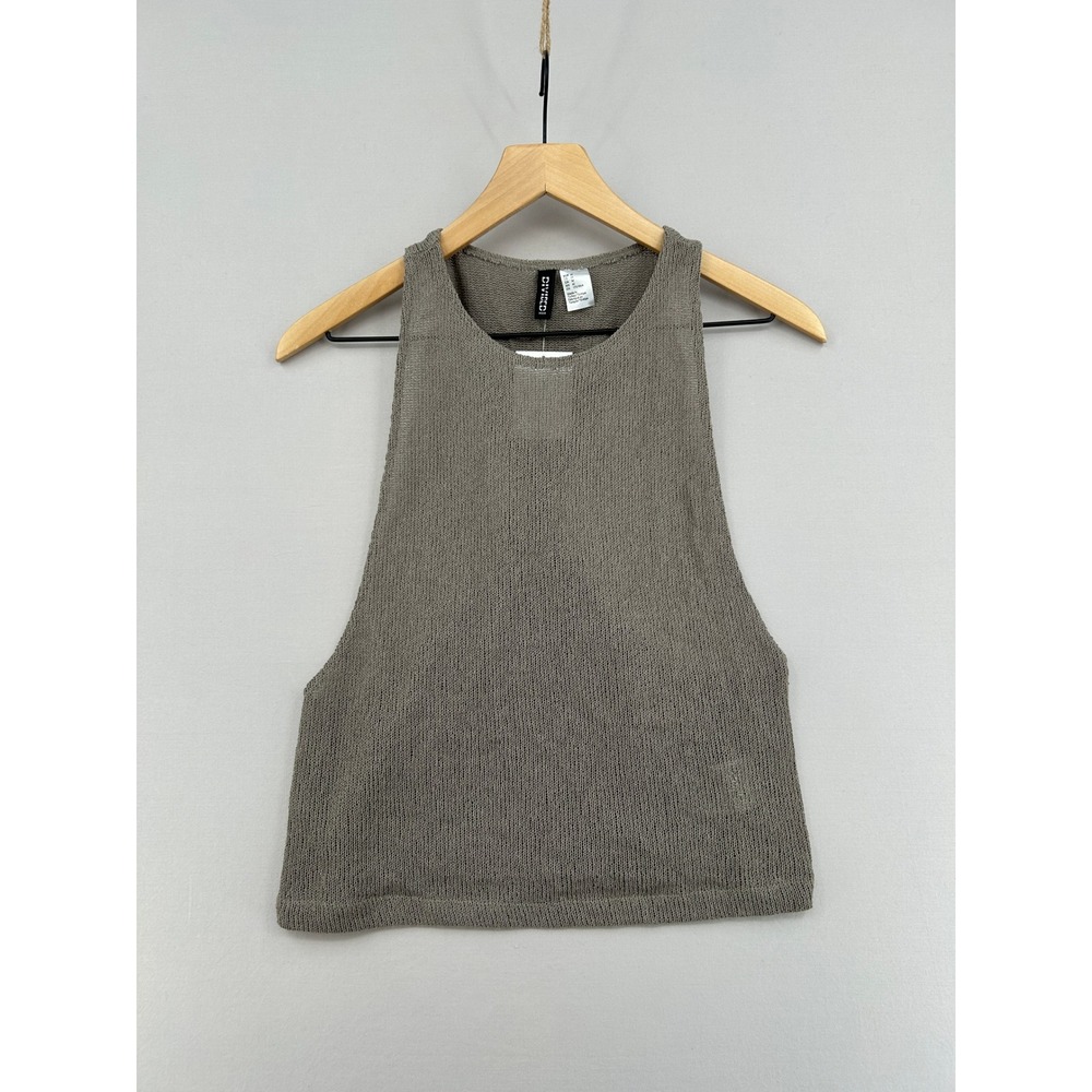 Women's H&M Divided Knit Tank Top Taupe Brown Twist Back Sleeveless Top Sz M